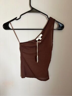 Khy One-Shoulder Brown Tank Top with Thin Strap mesh